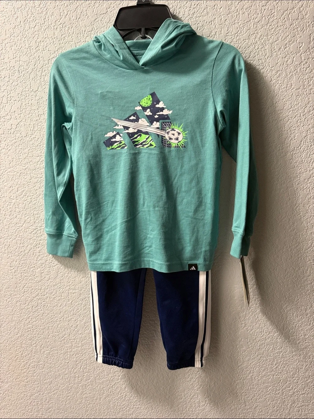 Adidas Kids' Teal Hooded Long-Sleeve Top with Graphic